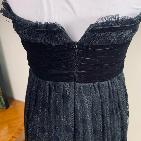 Kay Unger NY Size 6 Lace Velvet Polka Strapless Maxi Dress Black Party Cocktail - Picture 7 of 12